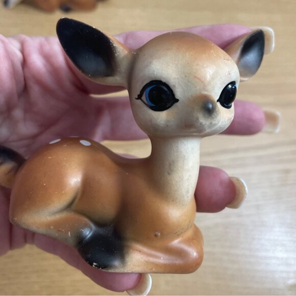 Vtg Japan Ceramic Deer Figurines Bambi Fawn Anthropomorphic Big Eyes MCM Kitsch - Picture 6 of 9